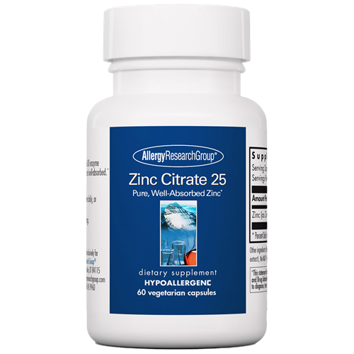 Zinc Citrate 25 mg 60 caps Allergy Research Group ZINCC