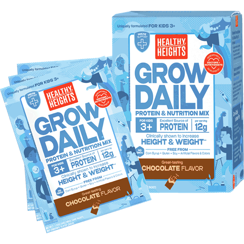 Grow Daily Ages 3+ by Healthy Heights, Chocolate Shake Mix, Single Serving Sachets Healthy Height H8062