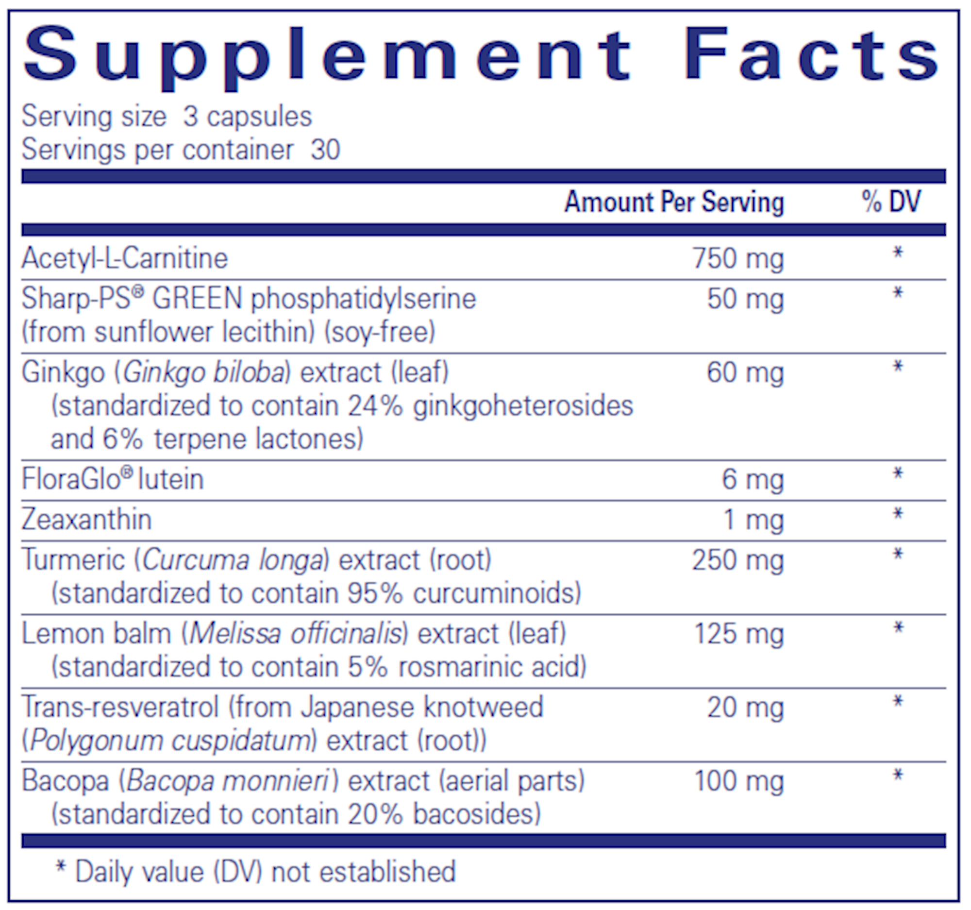 Supplement facts for 